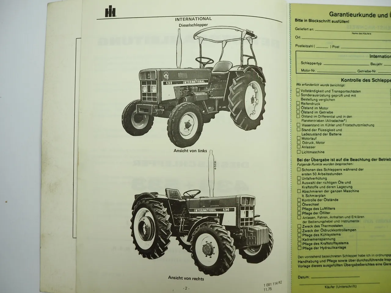 IHC 433 533 633 Traktor Betriebsanleitung Wartung 1975