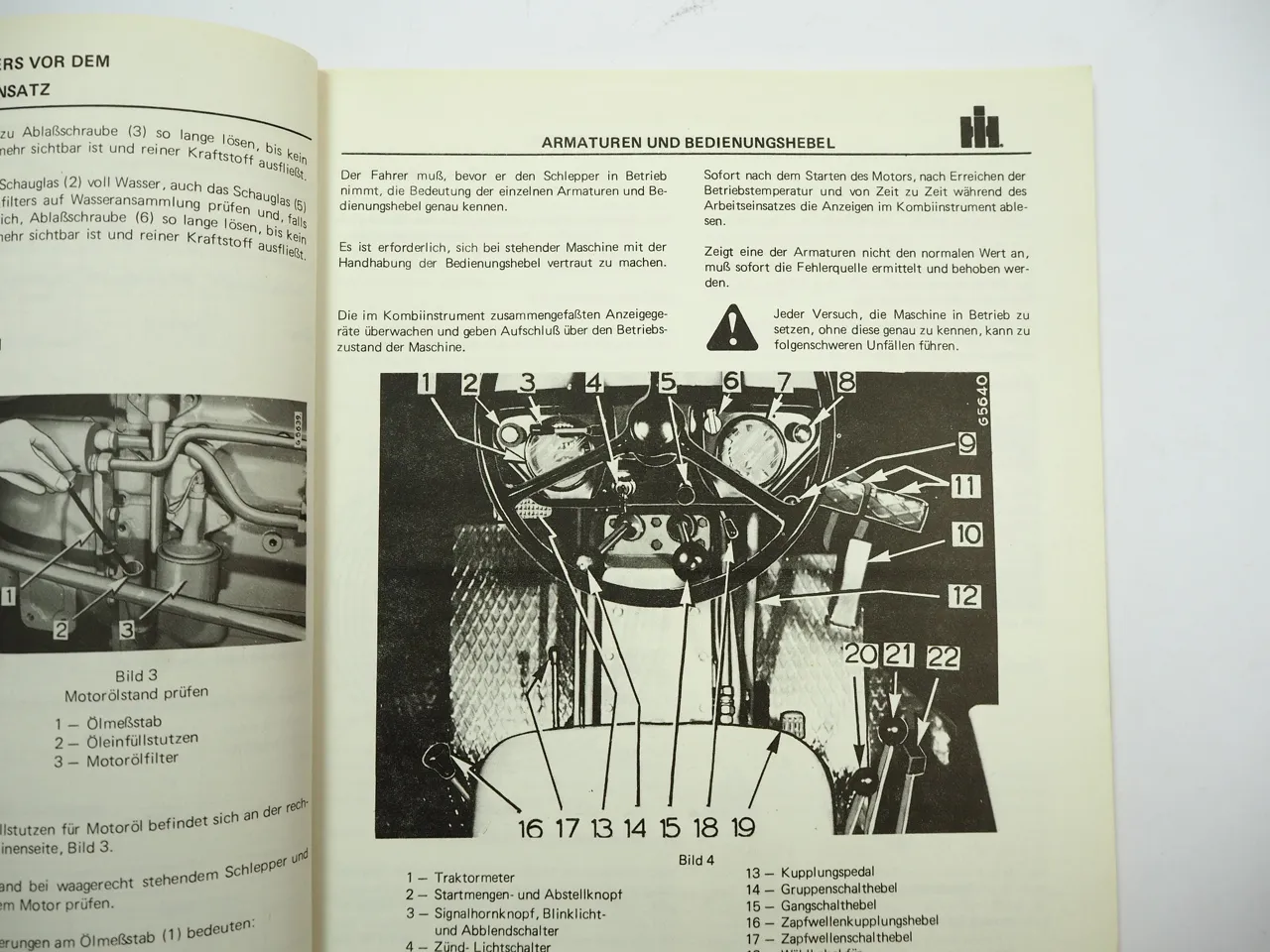 IHC 433 533 633 Traktor Betriebsanleitung Wartung 1975