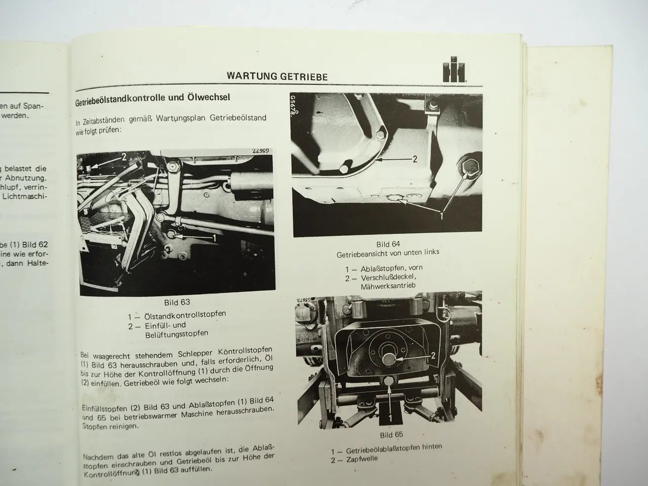 IHC 433 533 633 Traktor Betriebsanleitung Wartung 1975