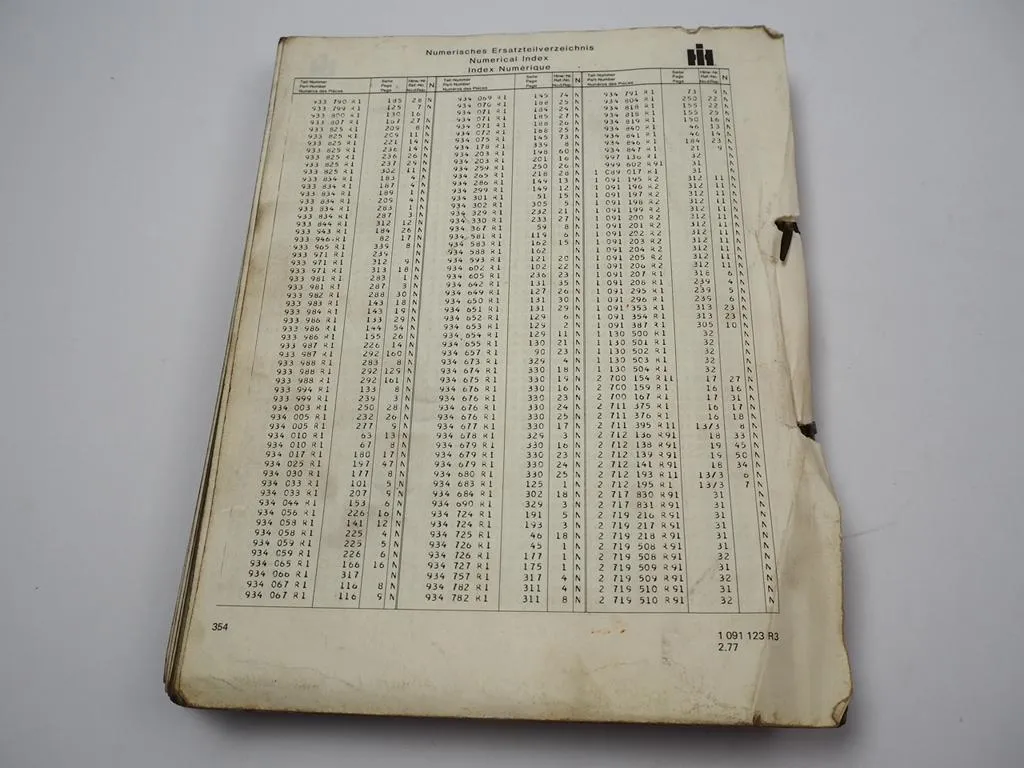 IHC 433 533 633 Traktor Ersatzteilkatalog Parts List 1977