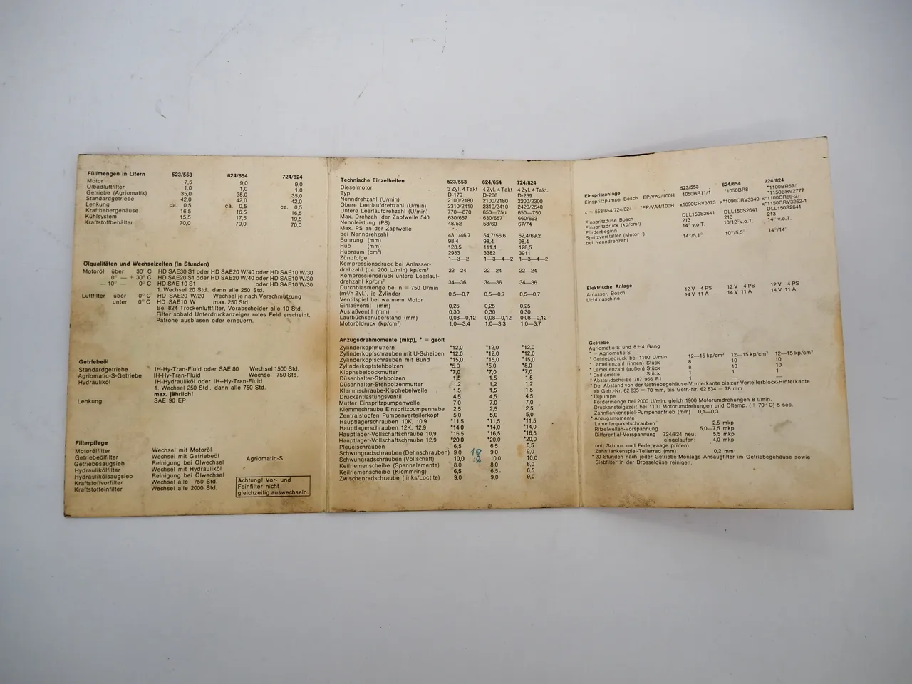 IHC 523 553 624 654 724 824 Technische Daten Ackerschlepper Mc Cormick 1972