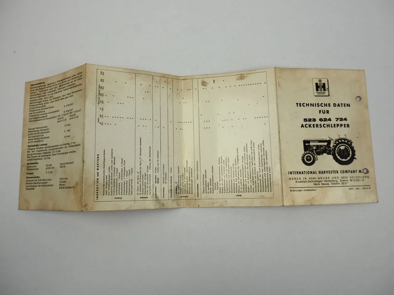 IHC 523 624 724 Ackerschlepper Technische Daten 1970
