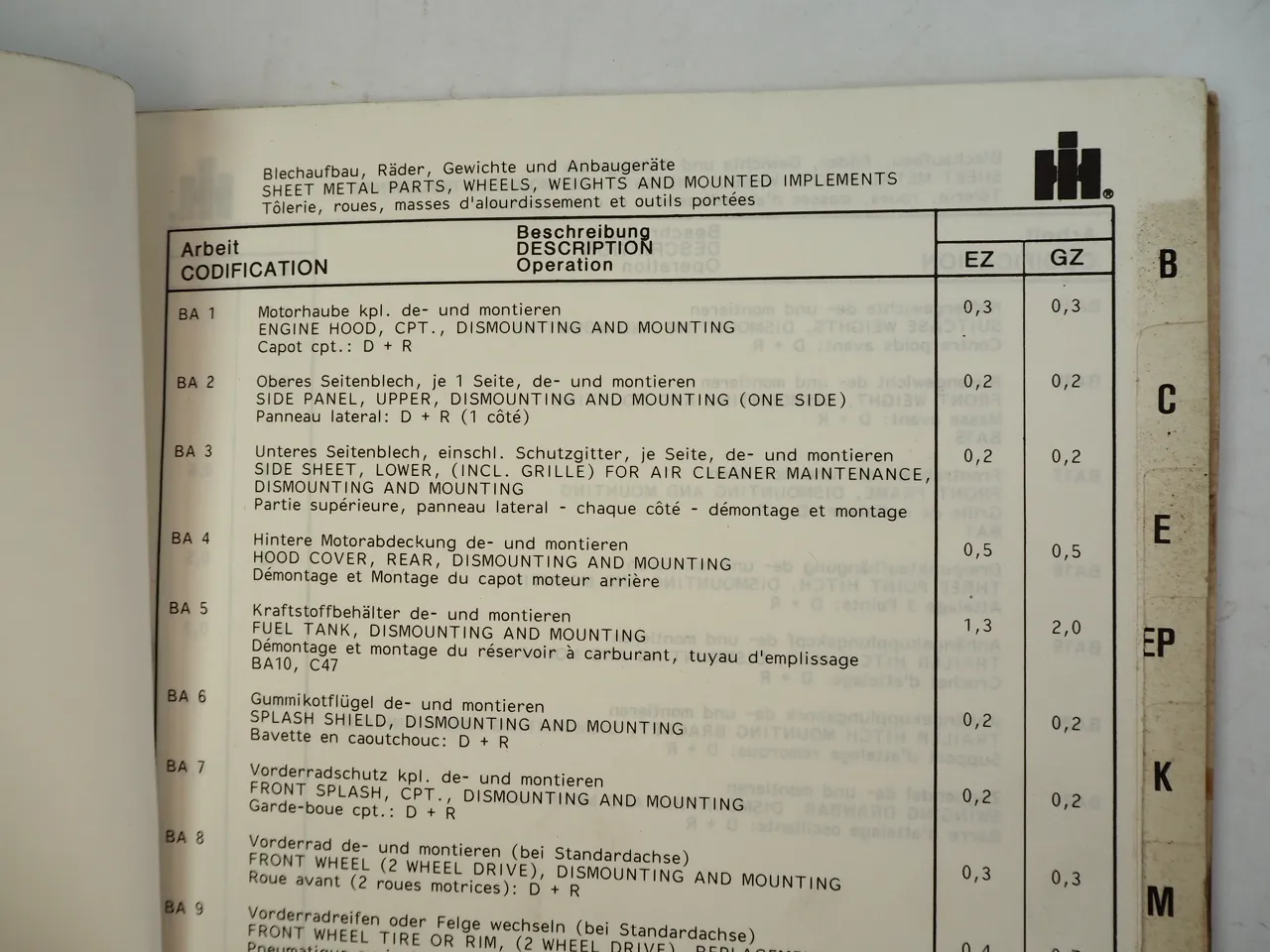 IHC 743XL 745XL 844XL Schlepper Richtzeitenliste Arbeitswerte 1982