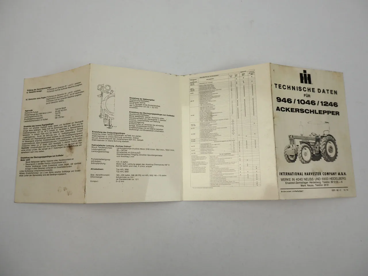 IHC 946 1046 1246 Ackerschlepper Technische Daten 1974