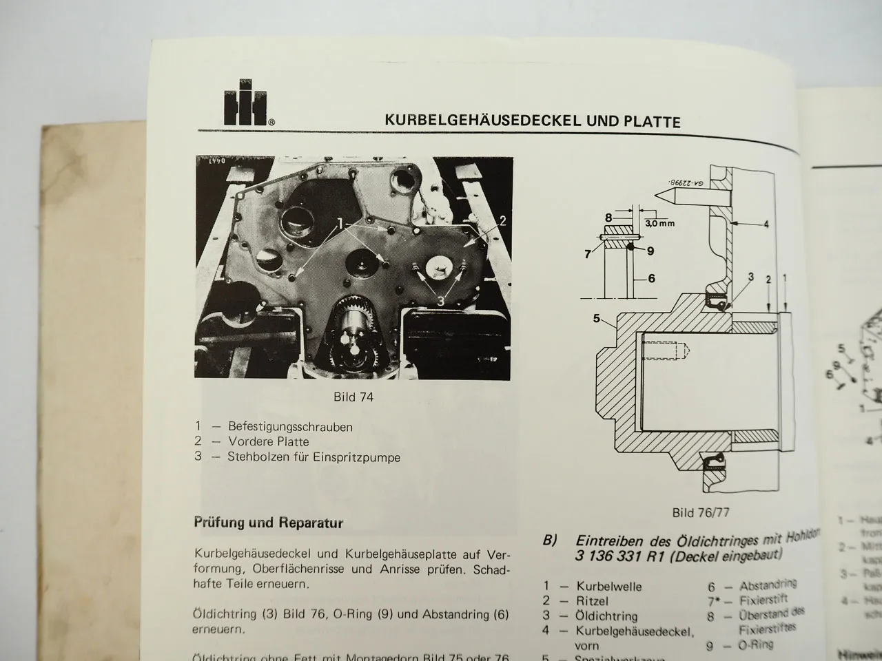 IHC D-155 179 206 239 246 268 310 358 bis DT-402 Motor Werkstatthandbuch 1980