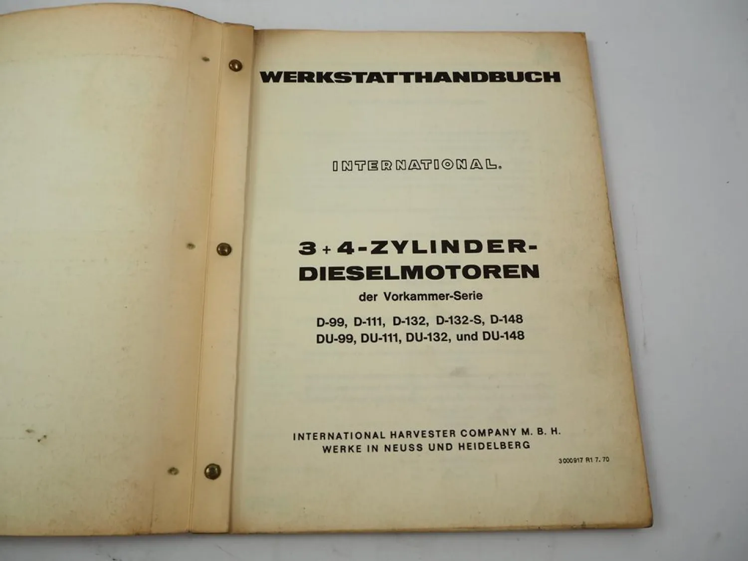 IHC D-99 D-111 D-132 D-148 DU-99 DU-111 DU-132 DU-148 Werkstatthandbuch 1970