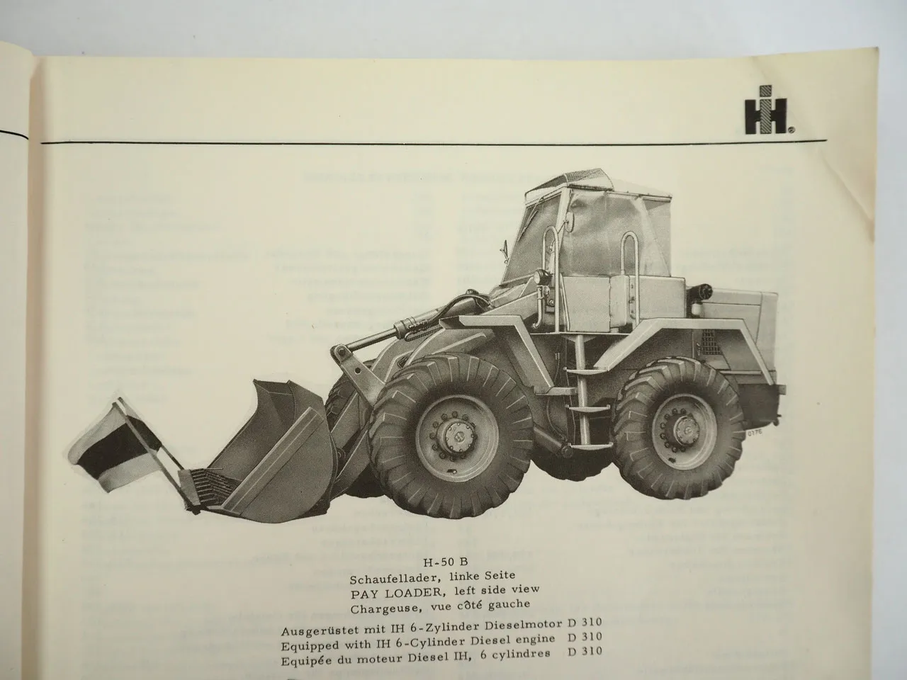 IHC H50B H60 Schaufellader Ersatzteilliste Spare Parts Catalog 1969