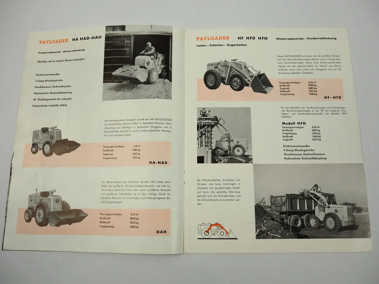IHC HA HF HU HH HO Payloader Schaufellader Prospekt ca. 1959