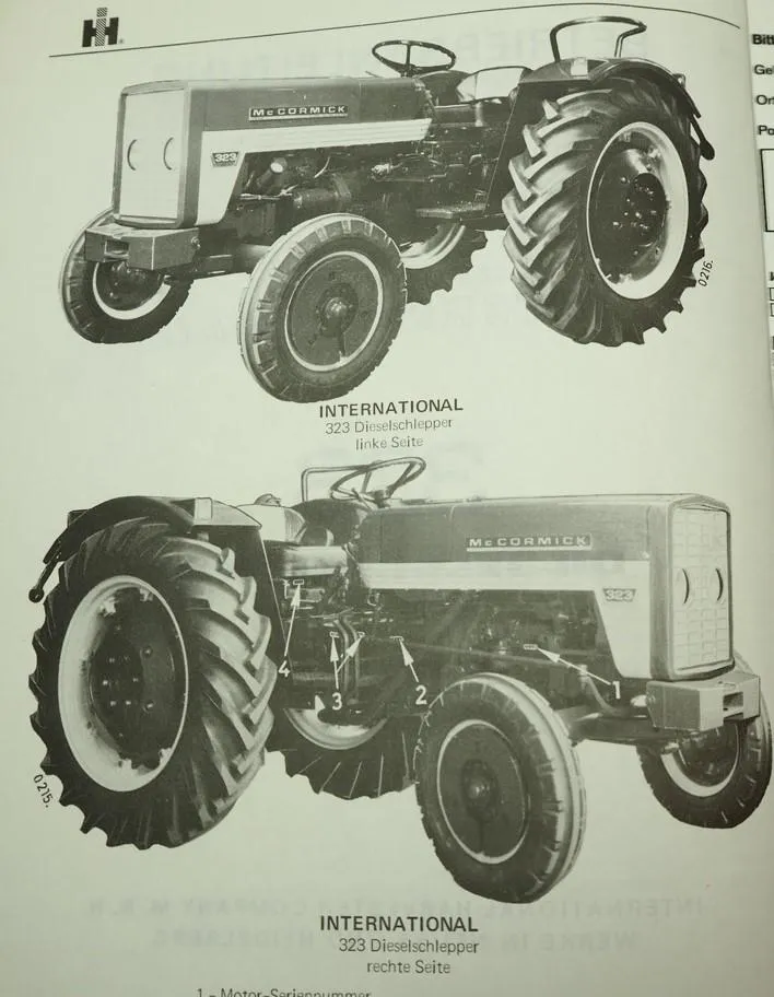 IHC Mc Cormick 323 Schlepper Bedienungsanleitung Betriebsanleitung 1969