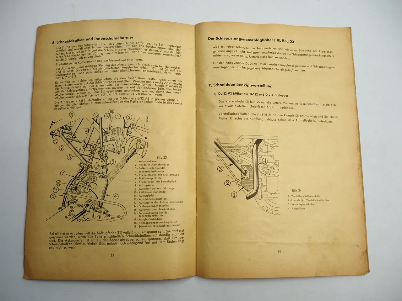IHC Mc Cormick DL-22 V2 V VH Anbaumäher Schlepper Bedienungsanleitung ETL 1957