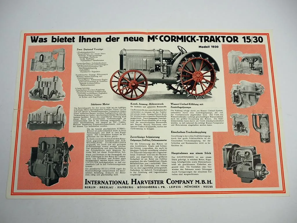 IHC Mc Cormick Traktor Typ 15/30 Prospekt ca. 1930 Stettin