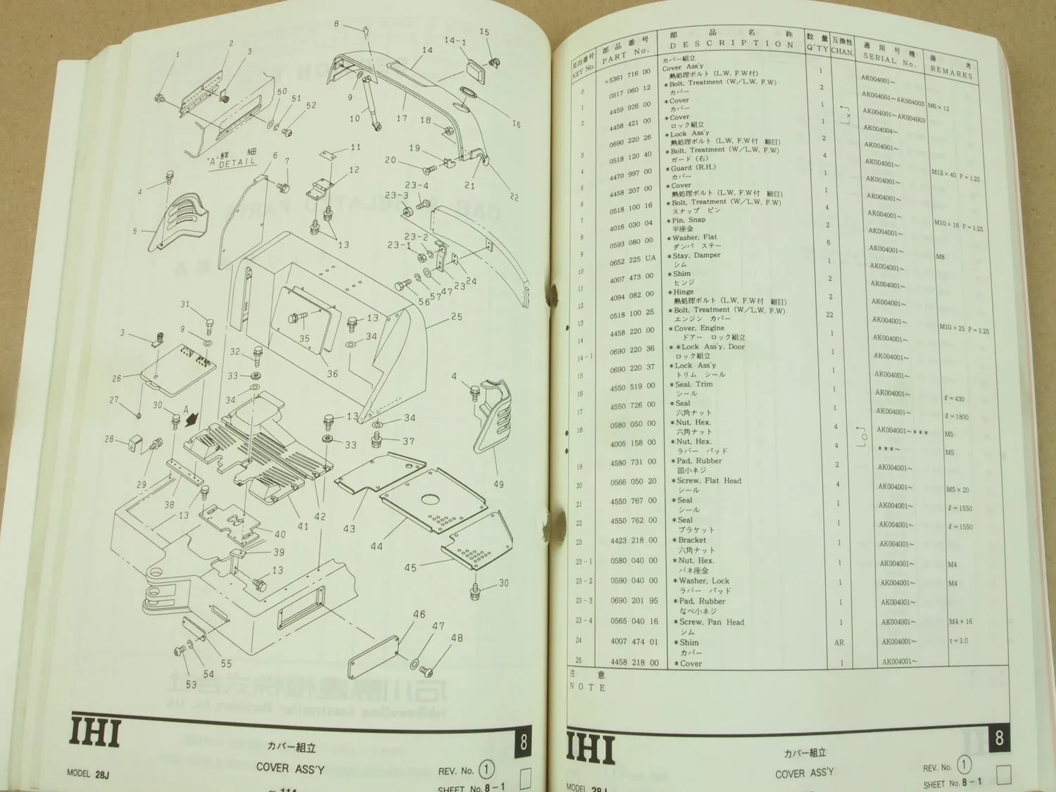 IHI 28J Bagger Ersatzteilliste in englisch Parts List Catalog 1993