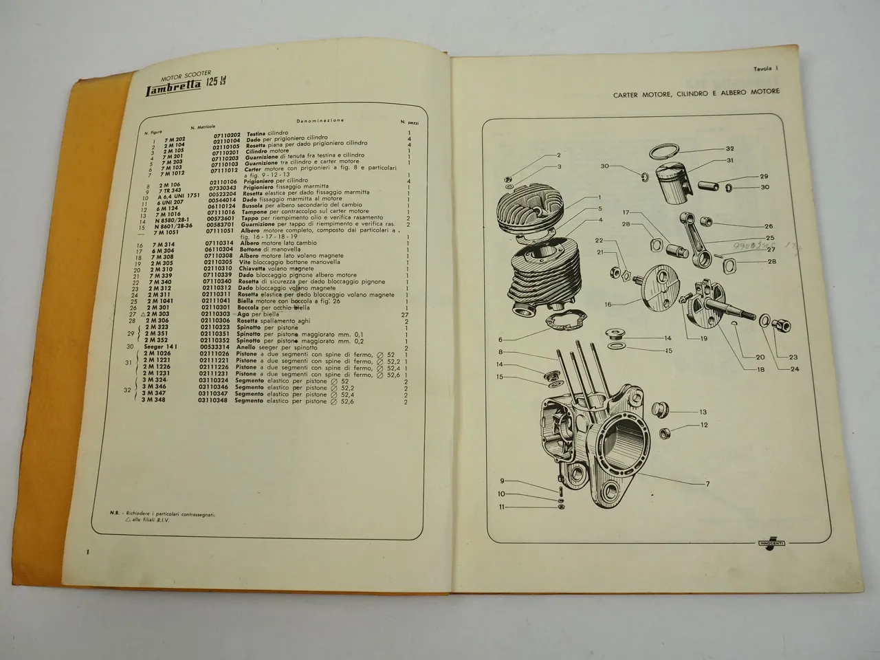 Innocenti Lambretta 125 ld 53 Cataolgo parti ricambio Ersatzteilliste 1954