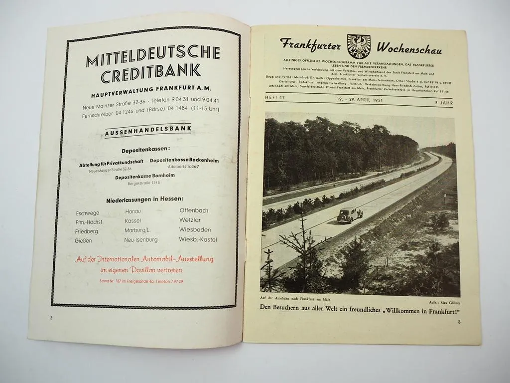 Internationale Automobil Ausstellung IAA Frankfurt 1951 Programmheft Wochenschau