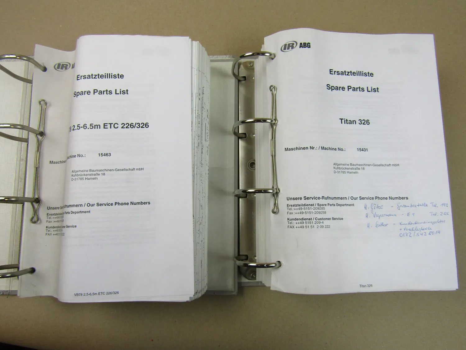 IR Ingersoll-Rand ABG Titan 326 + VB78 Straßenfertiger Ersatzteilliste Parts Lis