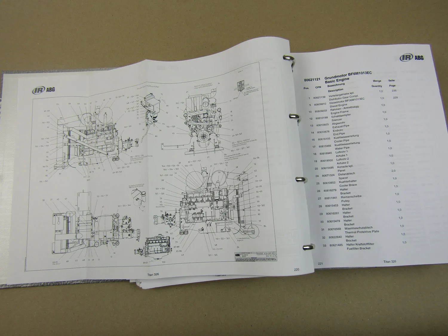 IR Ingersoll-Rand ABG Titan 326 + VB78 Straßenfertiger Ersatzteilliste Parts Lis