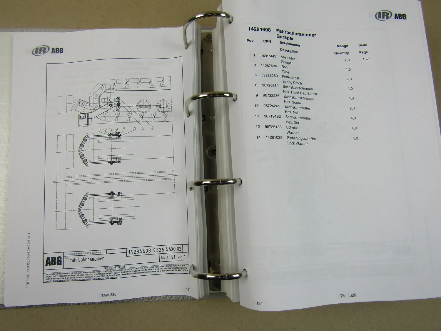 IR Ingersoll-Rand ABG Titan 326 + VB78 Straßenfertiger Ersatzteilliste Parts Lis