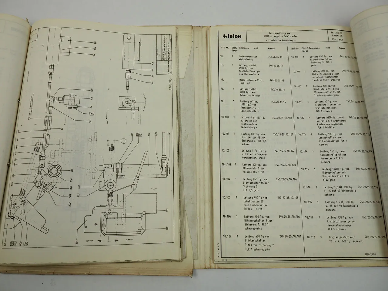 Irion DFQ-S Langgut Gabelstapler Ersatzteilliste ca. 1977