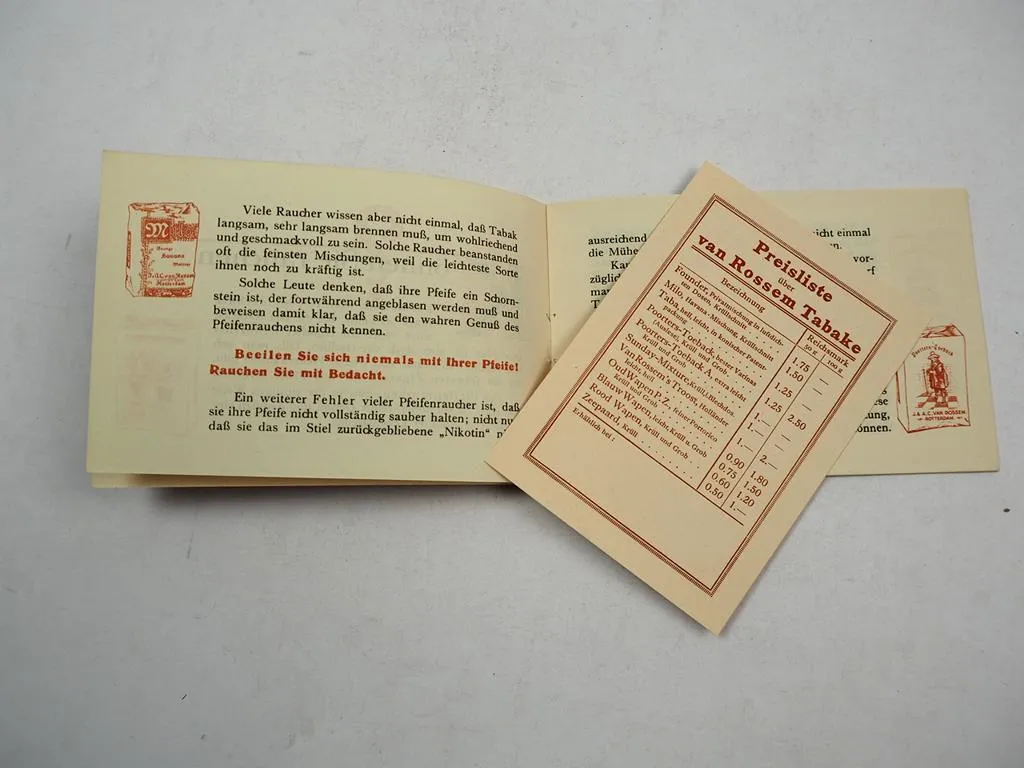 J. & A. C. van Rossem Tabak Fabrik Rotterdam Broschüre & Preisliste 1932