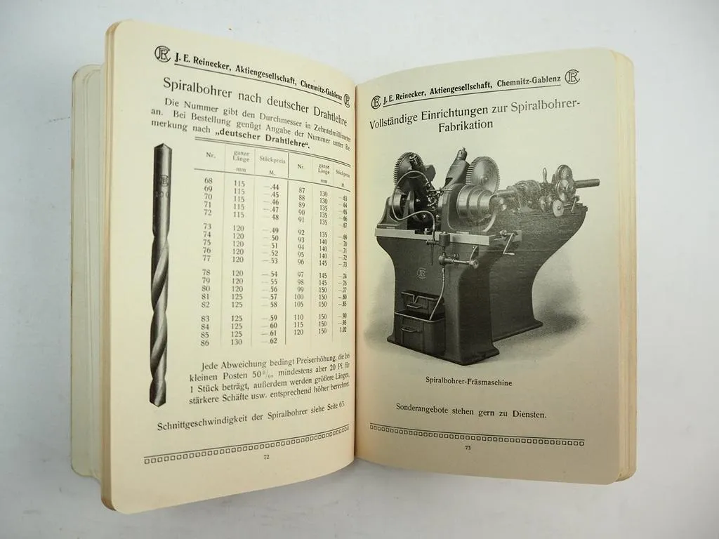 J. E. Reinecker AG Chemnitz Gablenz Preisliste Werkzeuge Liste P ca. 1920er J.