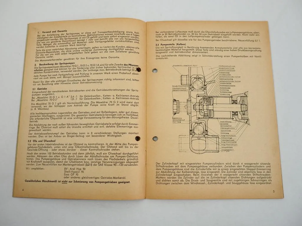 Jacoby Moseldrei 70 G1 G2 Spritzpumpen Bedienungsanleitung Ersatzteilliste 1966