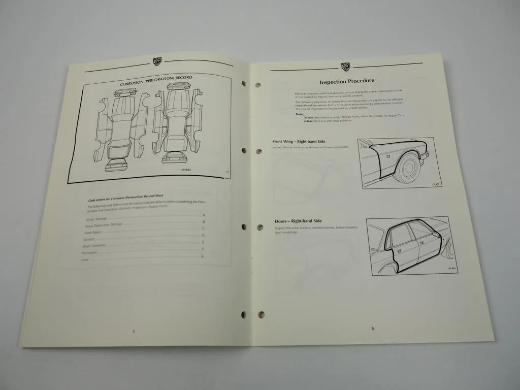 Jaguar Technical Guide Paint Surface and Corrosion Warranty Inspection 1993
