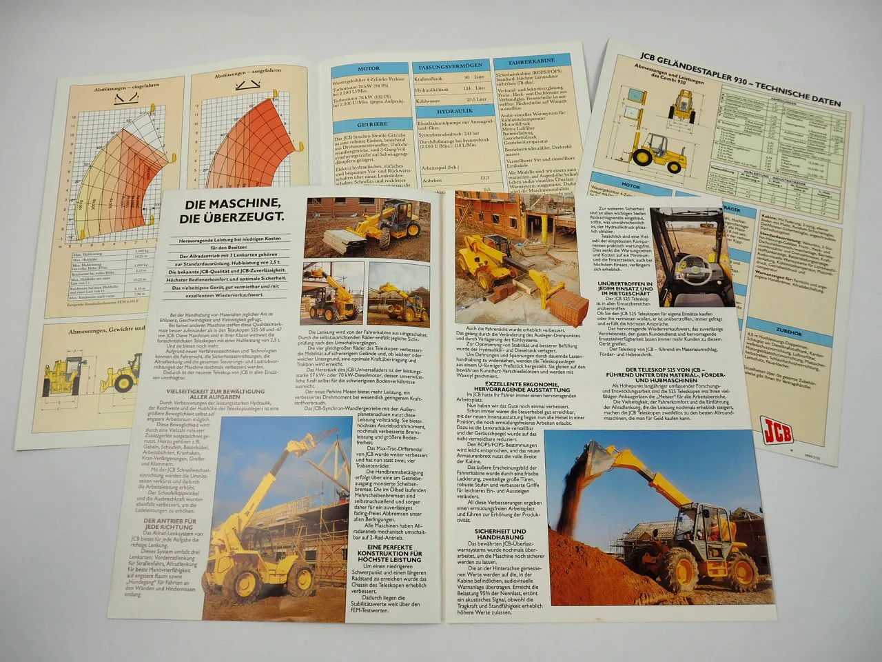 JCB 525 530 930 Gabelstapler Teleskopstapler Teleskoplader 3x Prospekt 1989/90