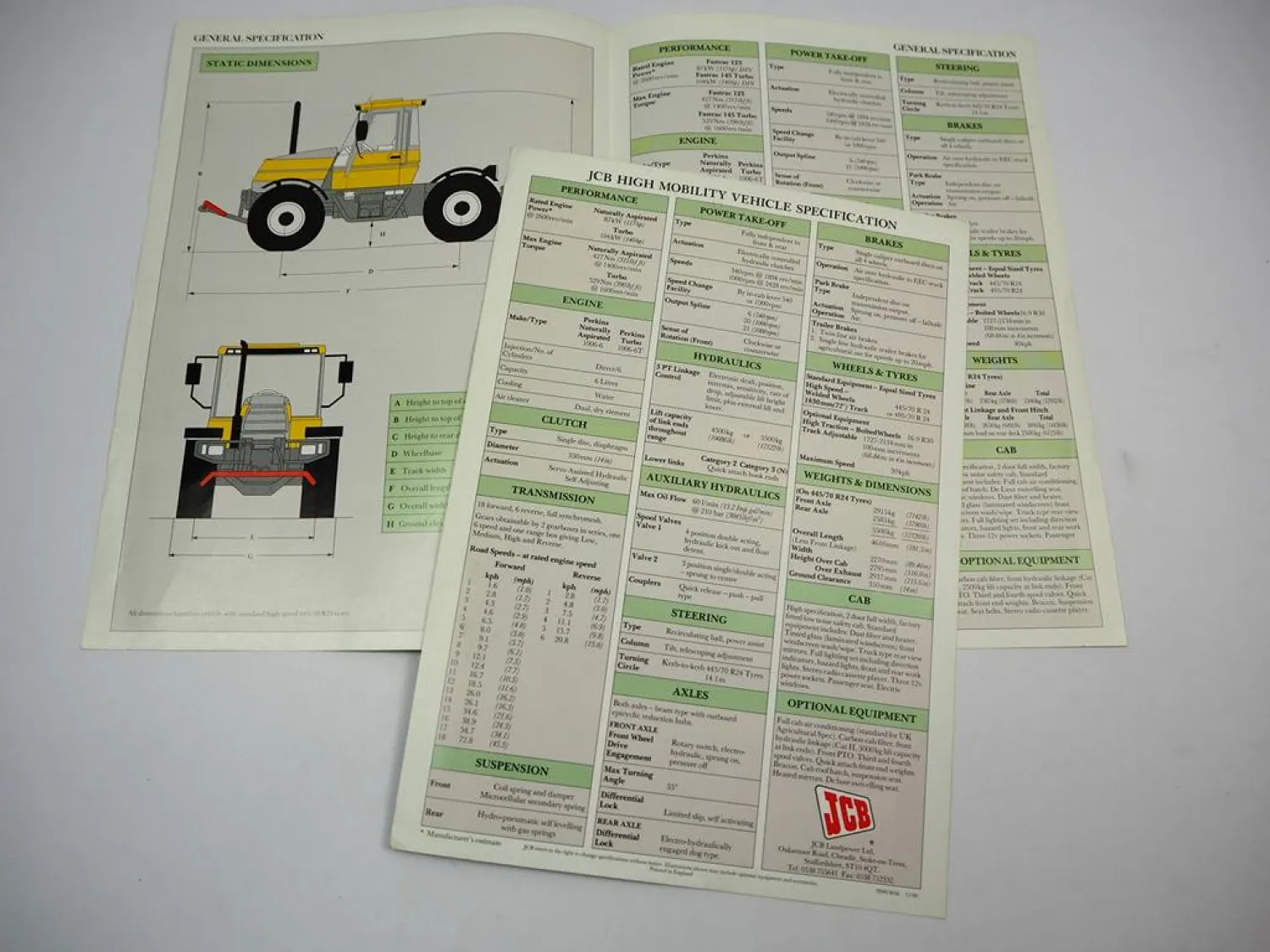 JCB Fastrac 125 145 Turbo High Mobility Vehicle 2x Brochure Prospekt 1990/91