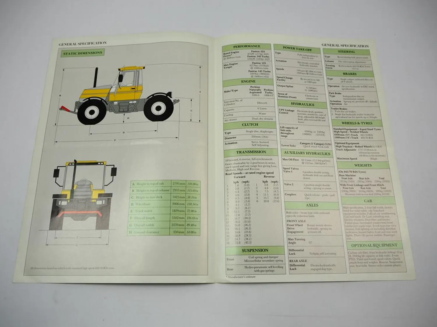 JCB Fastrac 125 145 Turbo Tractor Brochure Prospekt 1991