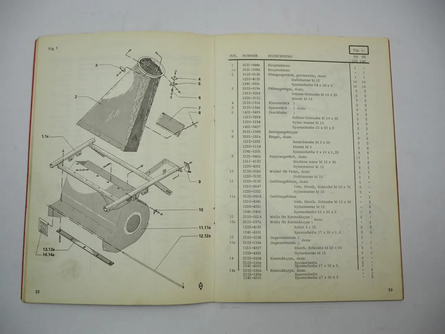 JF FH 112 132 Schlegelfeldhäcksler Betriebsanleitung Ersatzteilliste 1973