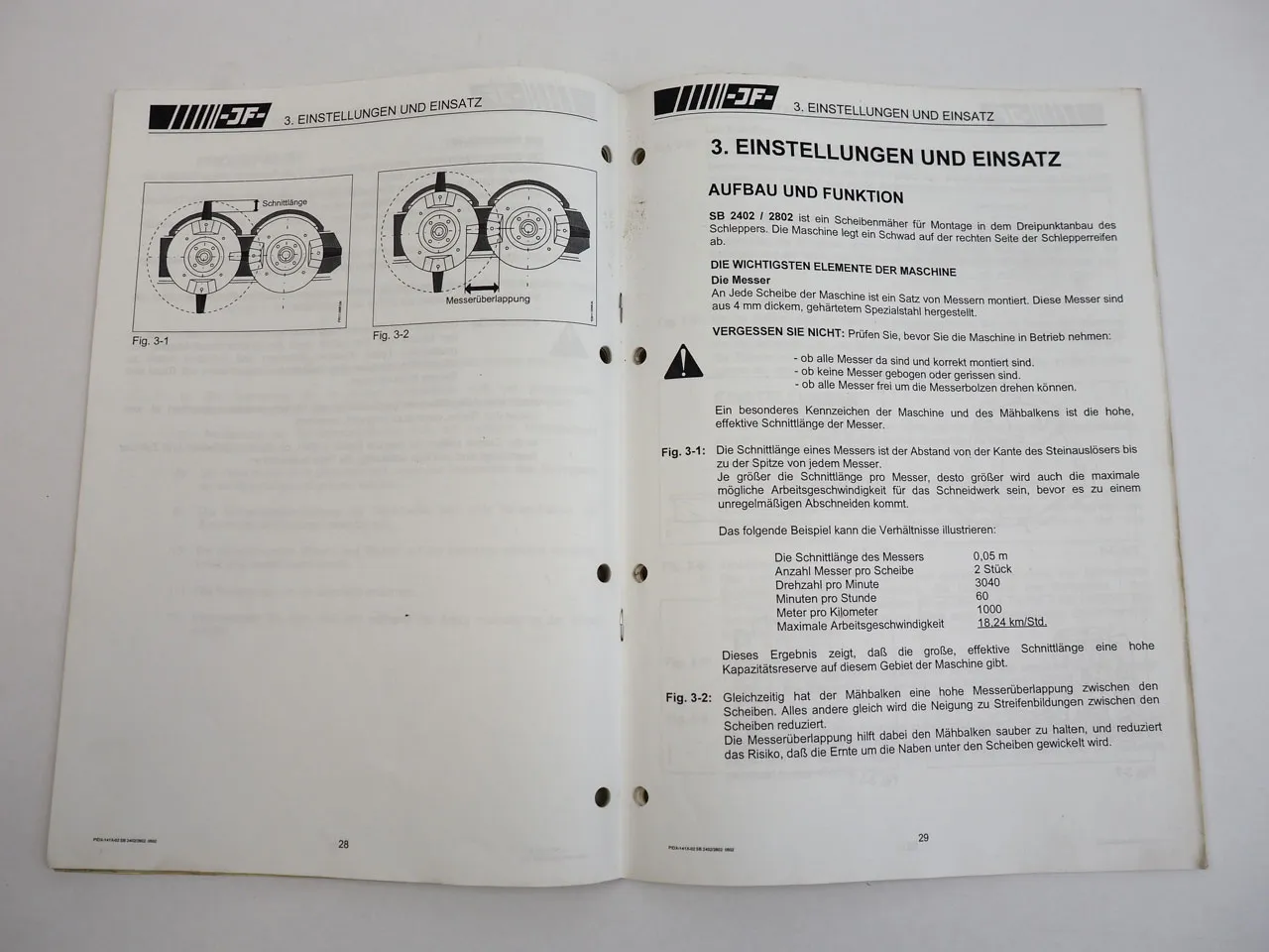 JF SB2402 SB2802 Scheibenmäher Betriebsanleitung Bedienungsanleitung 2002