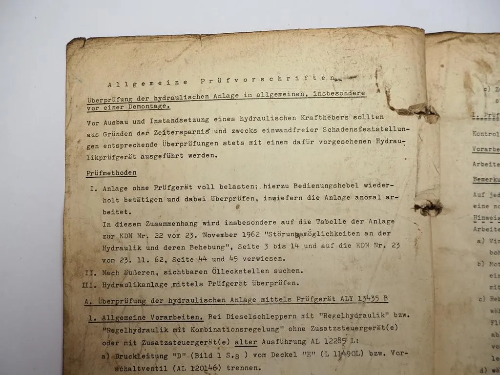 John Deere 100 300 500 700 Schlepper Prüfvorschrift Kraftheber 1963