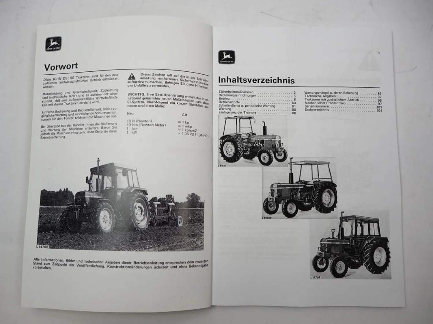 John Deere 1030 1130 1630 Traktor Betriebsanleitung