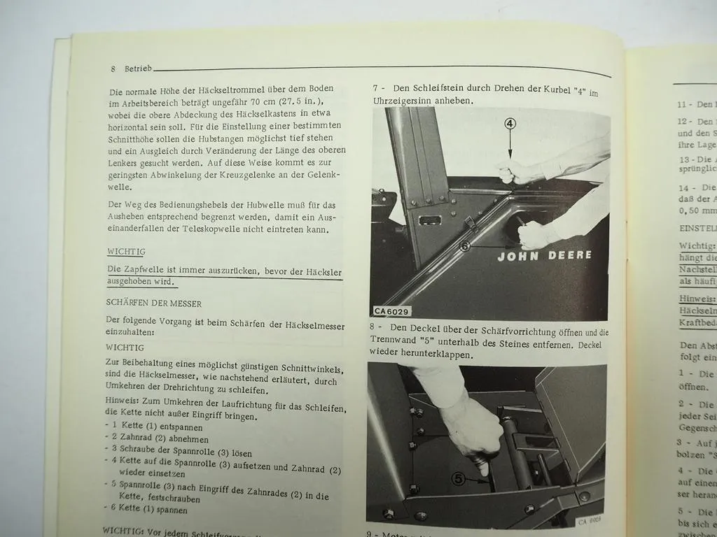 John Deere 25 Trommel Feldhäcksler Betriebsanleitung Bedienung Wartung
