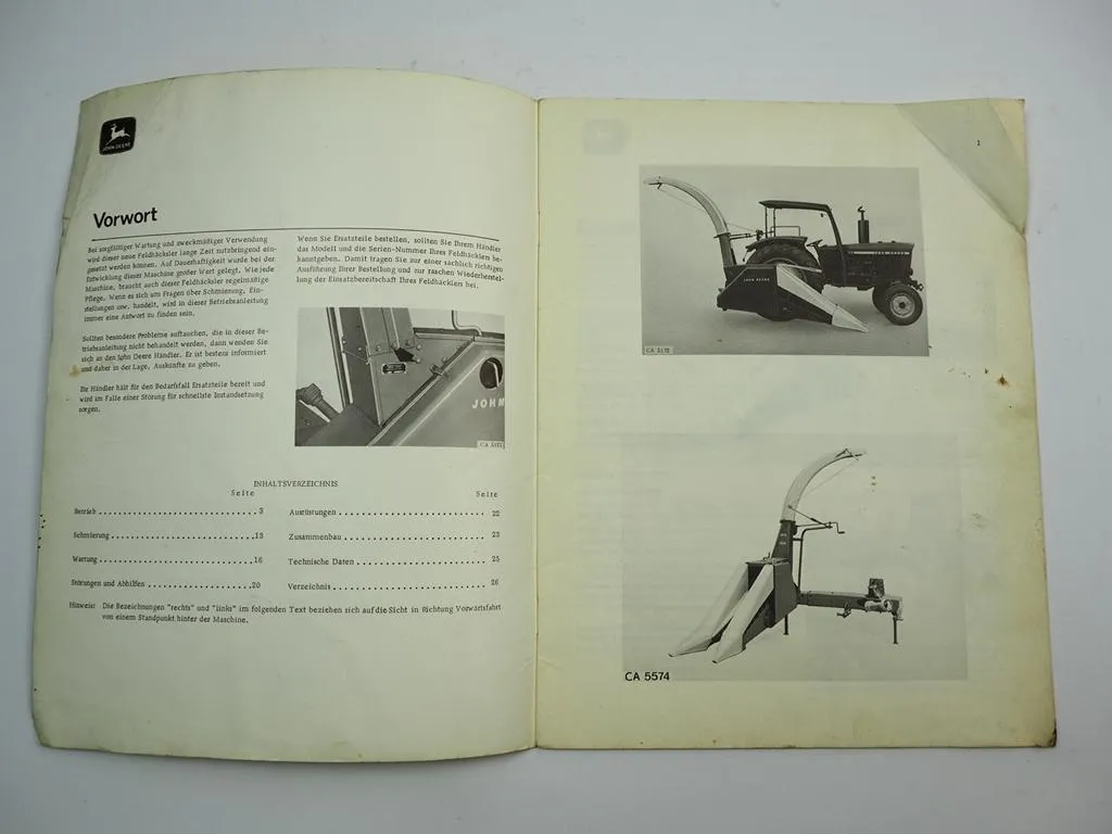 John Deere 25 Trommel Feldhäcksler Betriebsanleitung Bedienungsanleitung