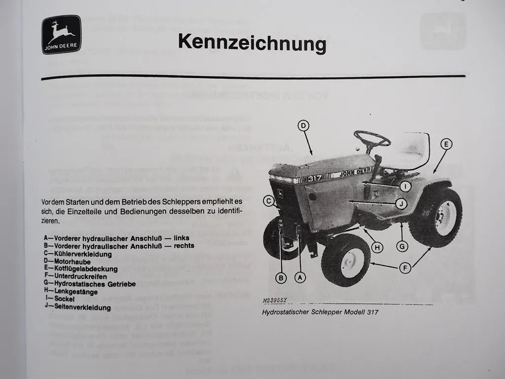John Deere 317 Kleinschlepper mit hydrostatischem Antrieb Betriebsanleitung