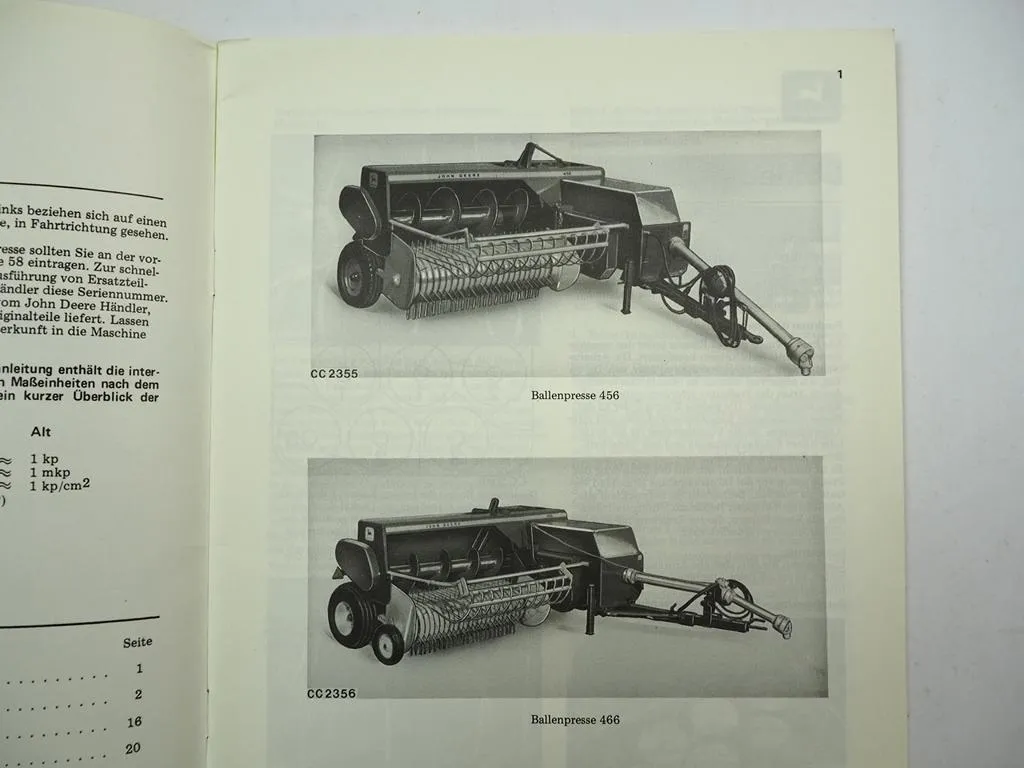 John Deere 456 466 Hochdruck Sammelpresse Betriebsanleitung Bedienungsanleitung