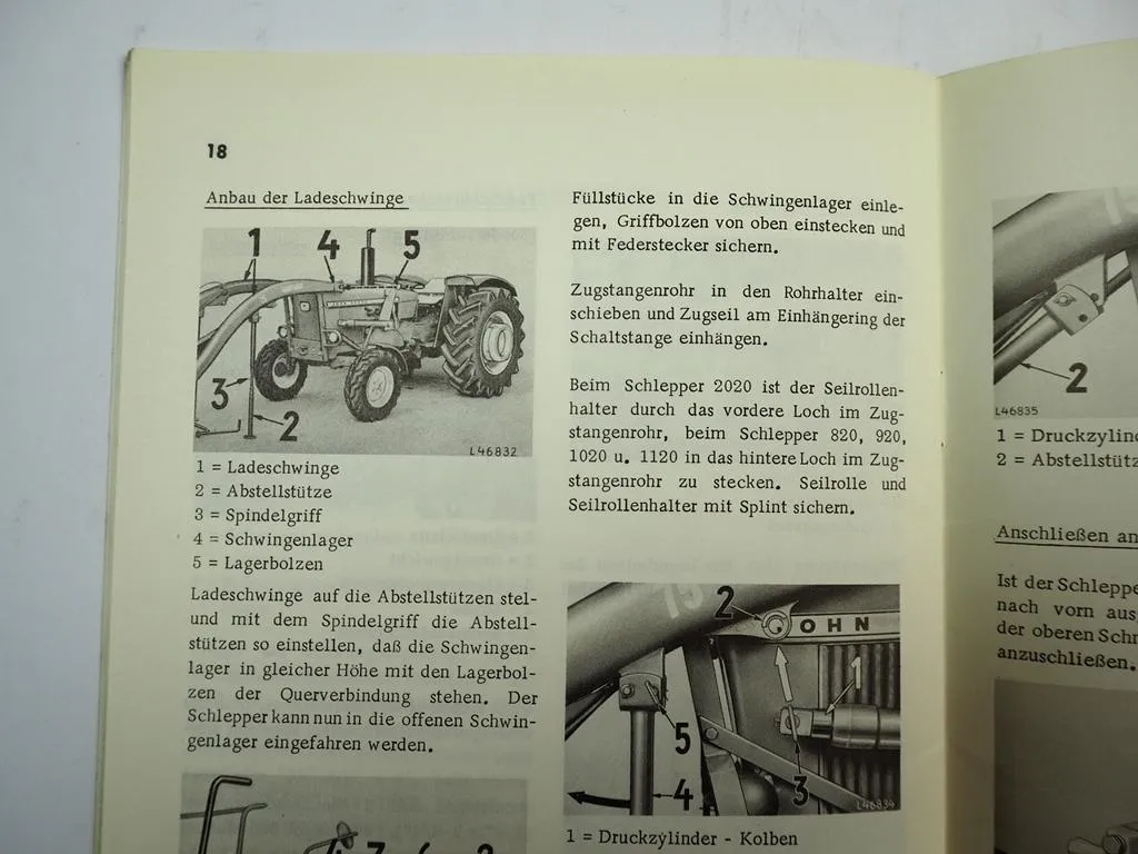 John Deere 55 75 Frontlader f. Schlepper 820 920 1020 1120 2020 Betriebsanleitung