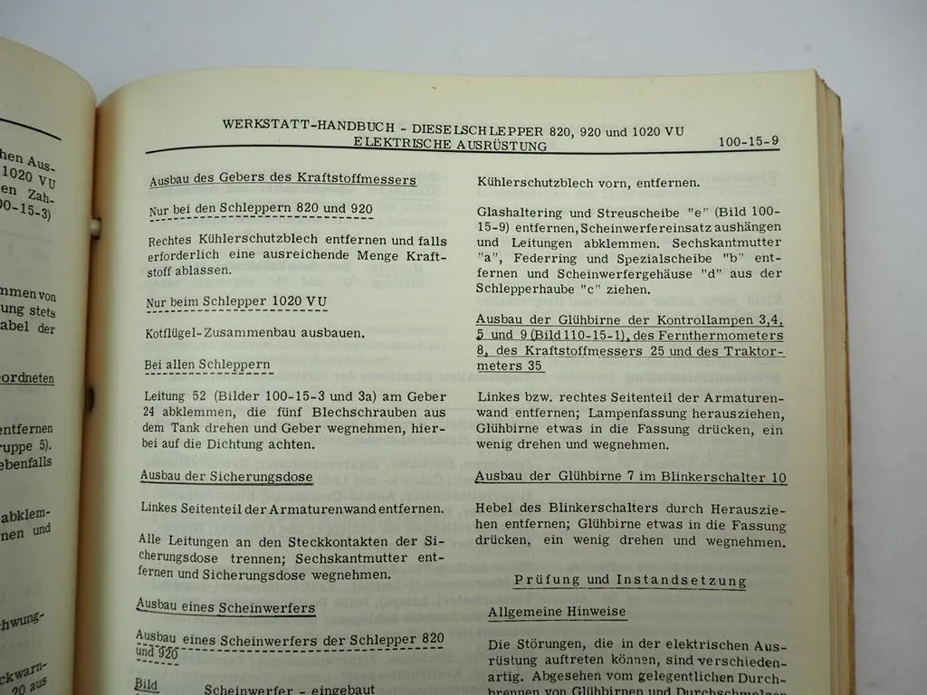 John Deere 820 920 1020VU Schlepper Werkstatthandbuch Reparaturanleitung 1967