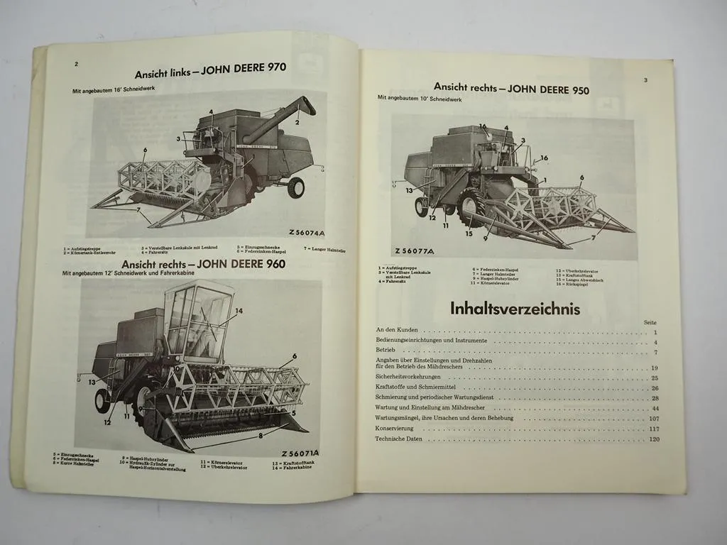 John Deere 950 960 970 Mähdrescher Betriebsanleitung Bedienungsanleitung