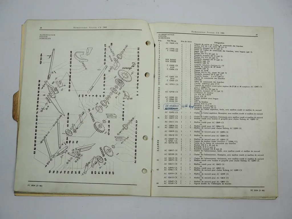 John Deere CB300 Sammelpresse Ramasseuse Presse Ersatzteilliste 1966