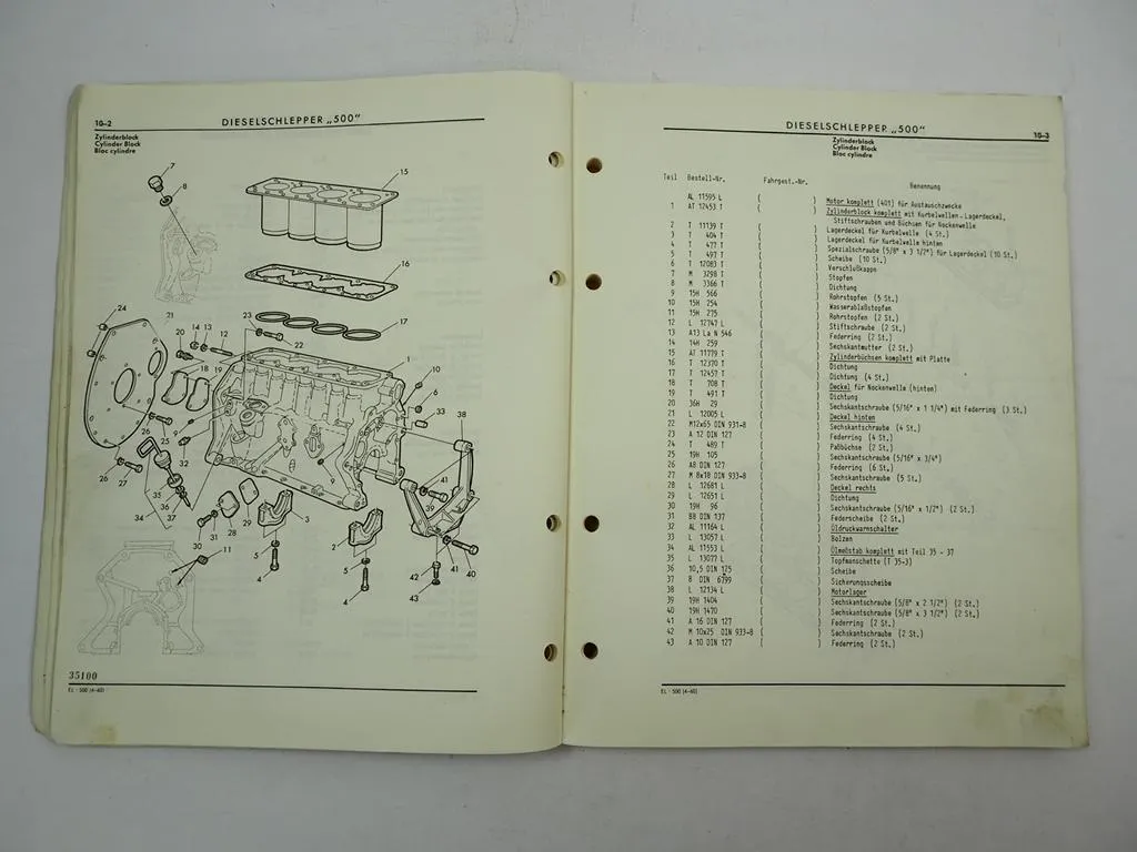 John Deere Lanz 500 Dieselschlepper Ersatzteilliste Parts Catalog 1960