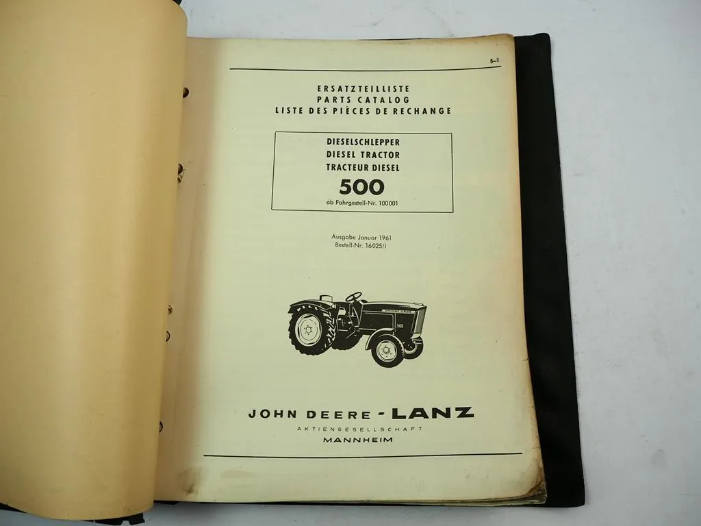 John Deere Lanz 500 Schlepper Ersatzteilliste Ersatzteilkatalog 1961