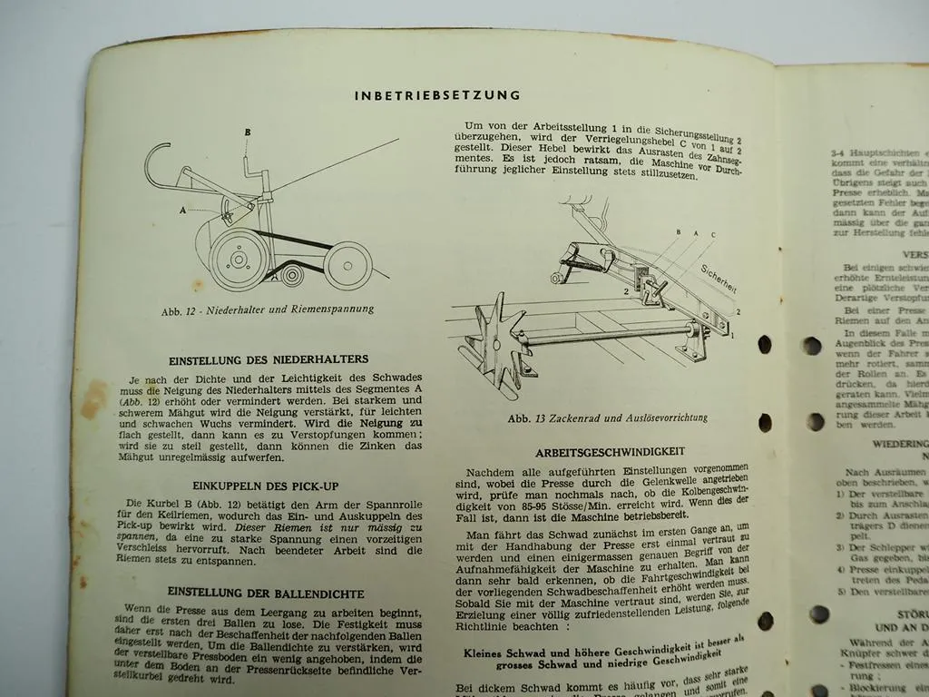 John Deere Lanz F80 Niederdruckpresse Betriebsanleitung Ersatzteilliste 1962