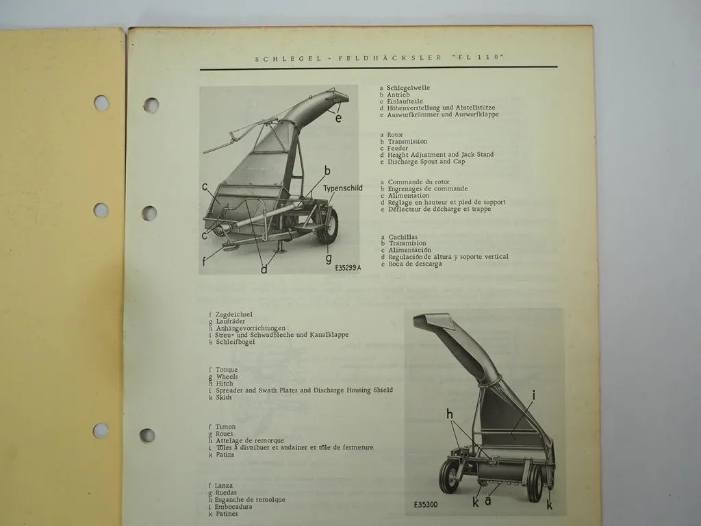 John Deere Lanz FL110 Schlegel Feldhäcksler Ersatzteilliste 1966