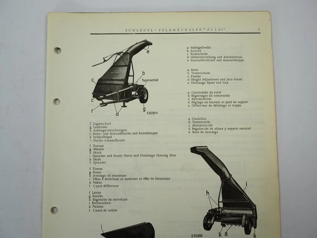 John Deere Lanz FL140 Schlegel Feldhäcksler Ersatzteilliste 1966