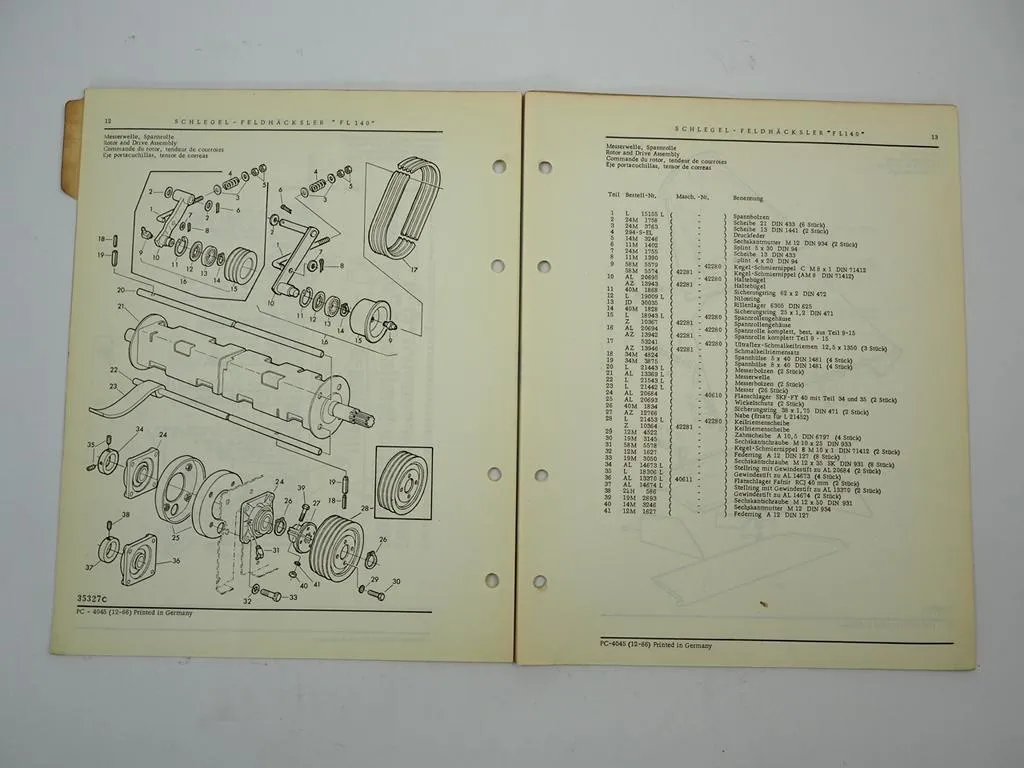 John Deere Lanz FL140 Schlegel Feldhäcksler Ersatzteilliste 1966