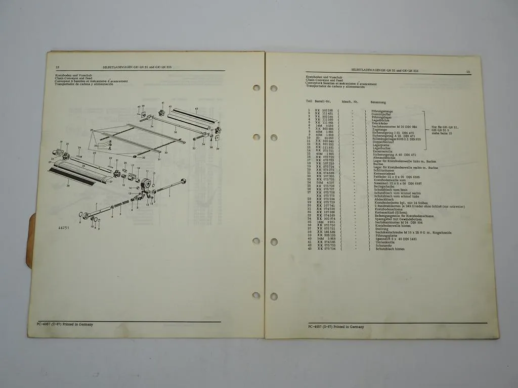 John Deere Lanz GK-NL 31 31S Selbstladewagen Ersatzteilliste 1967