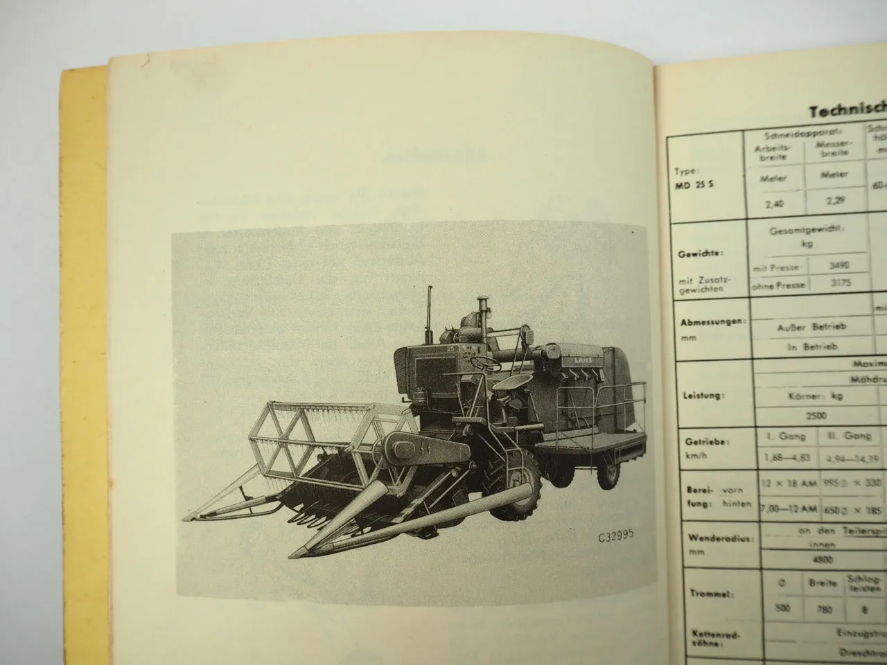 John Deere Lanz MD25S Mähdrescher Betriebsanleitung Bedienung Wartung 1960
