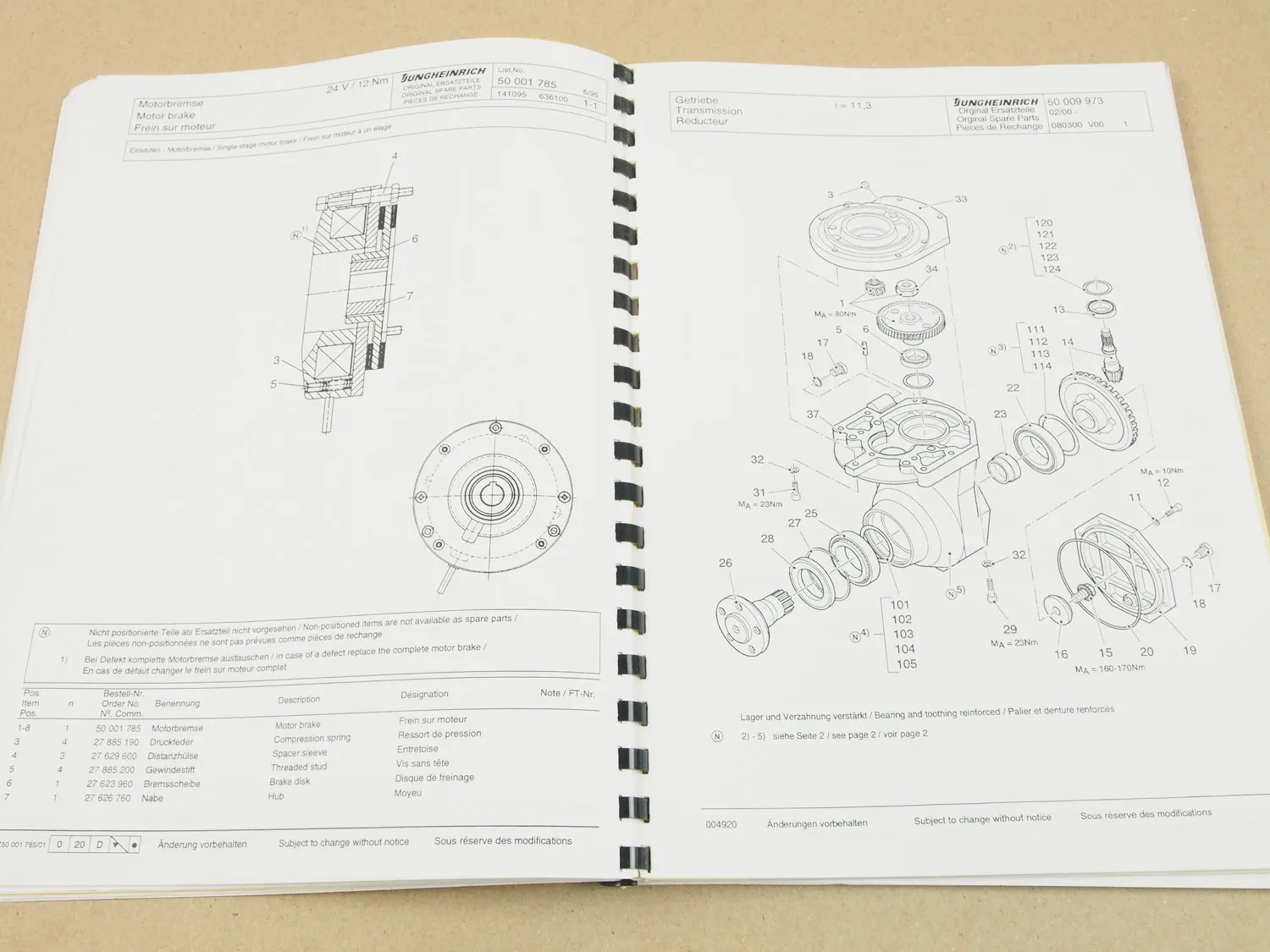 Jungheinrich ECP 100-3LG 100E ERsatzteilliste Parts List Pieces de Rechange